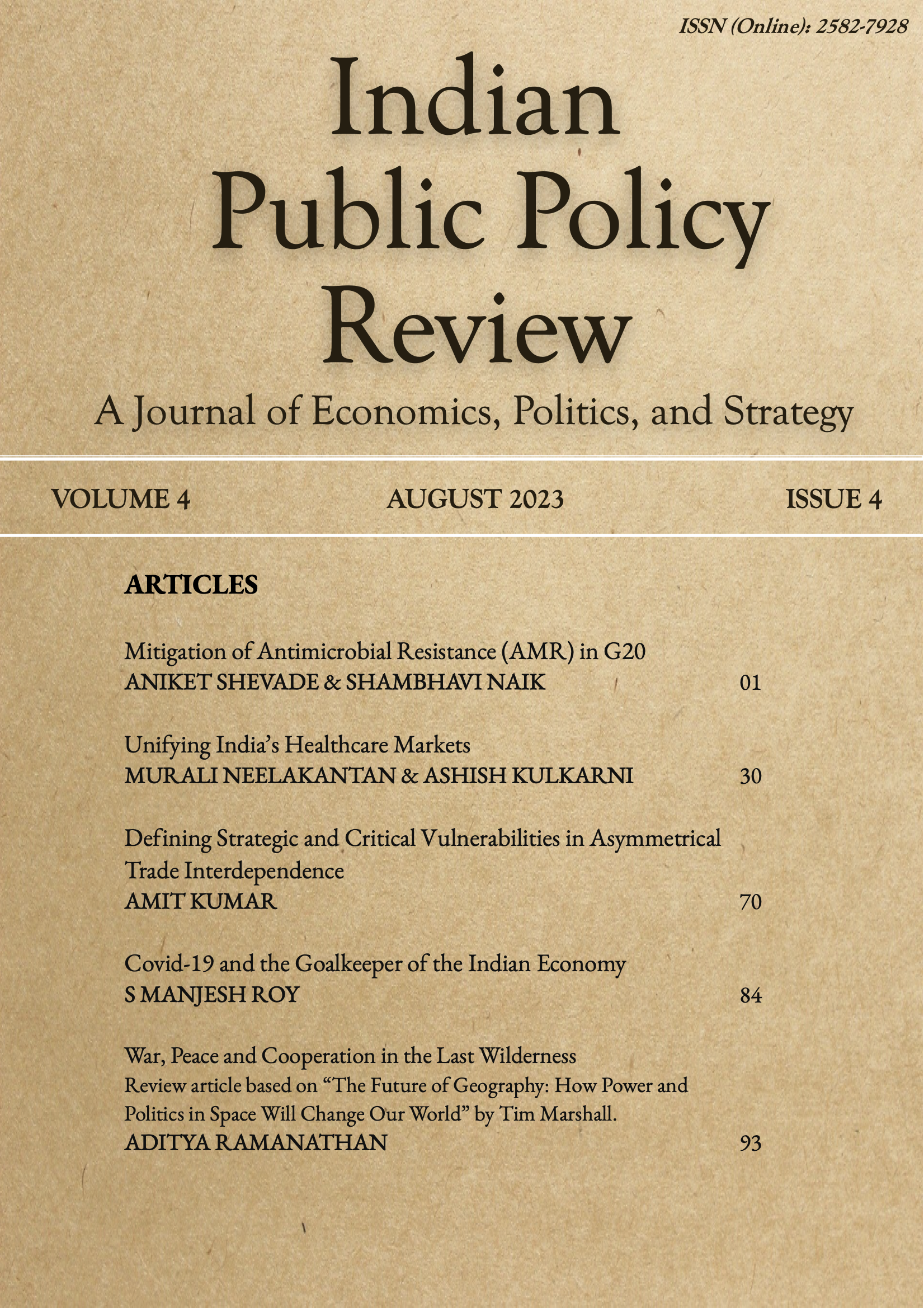 View Vol. 4 No. 4 (Jul-Aug) (2023): Indian Public Policy Review