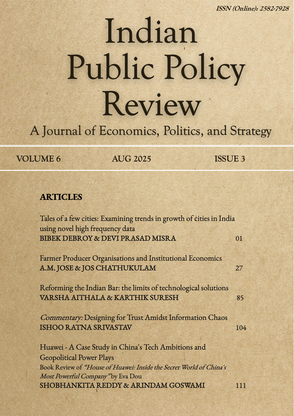 View Vol. 6 No. 3 (2025): Indian Public Policy Review