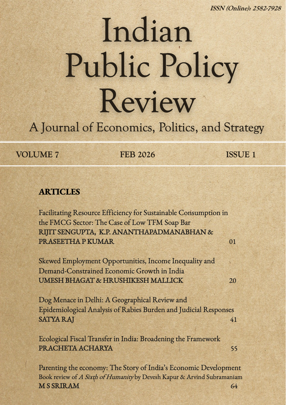 					View Vol. 7 No. 1 (2026): Indian Public Policy Review
				