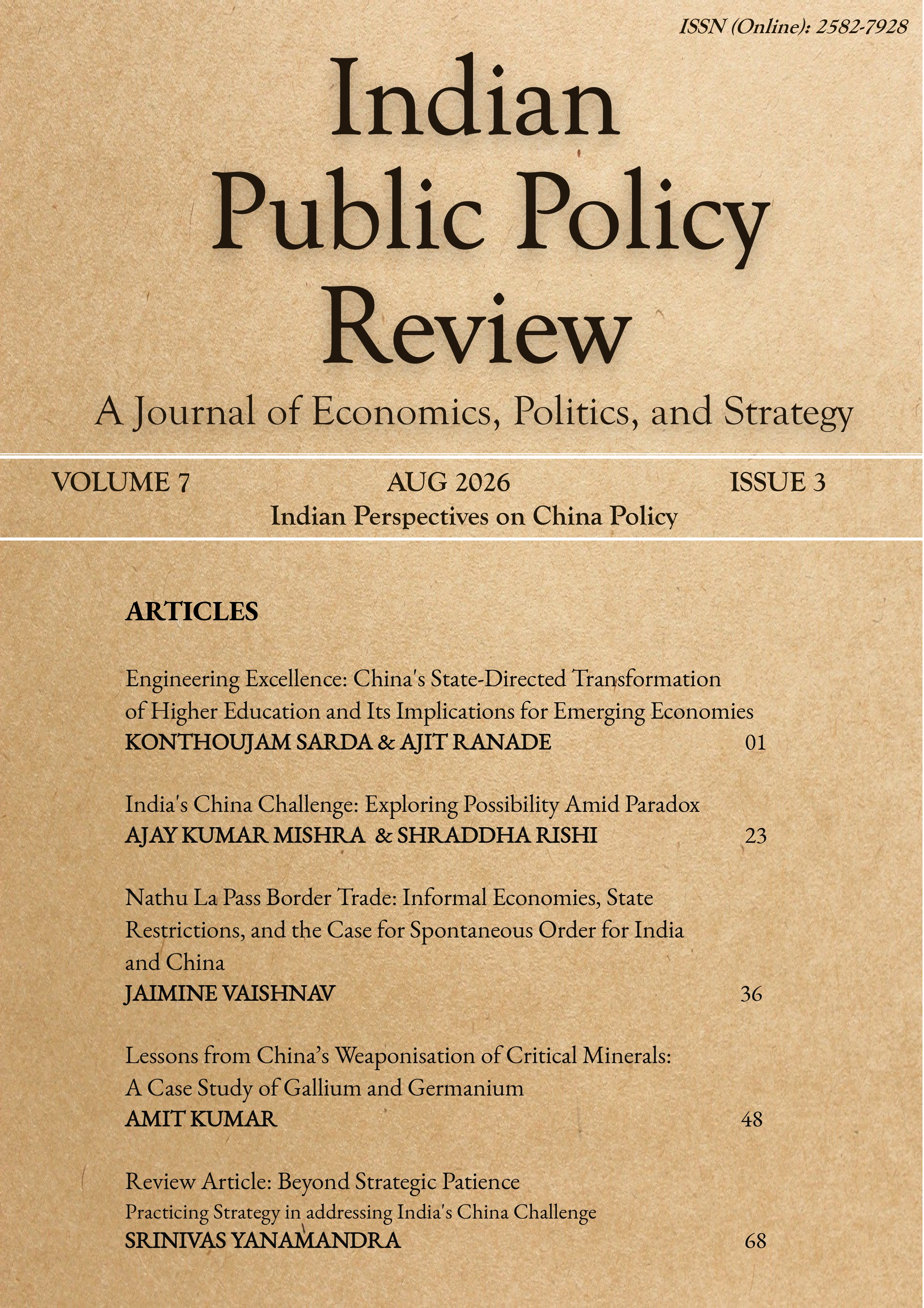 					View Vol. 7 No. 3 (2026): Indian Public Policy Review
				