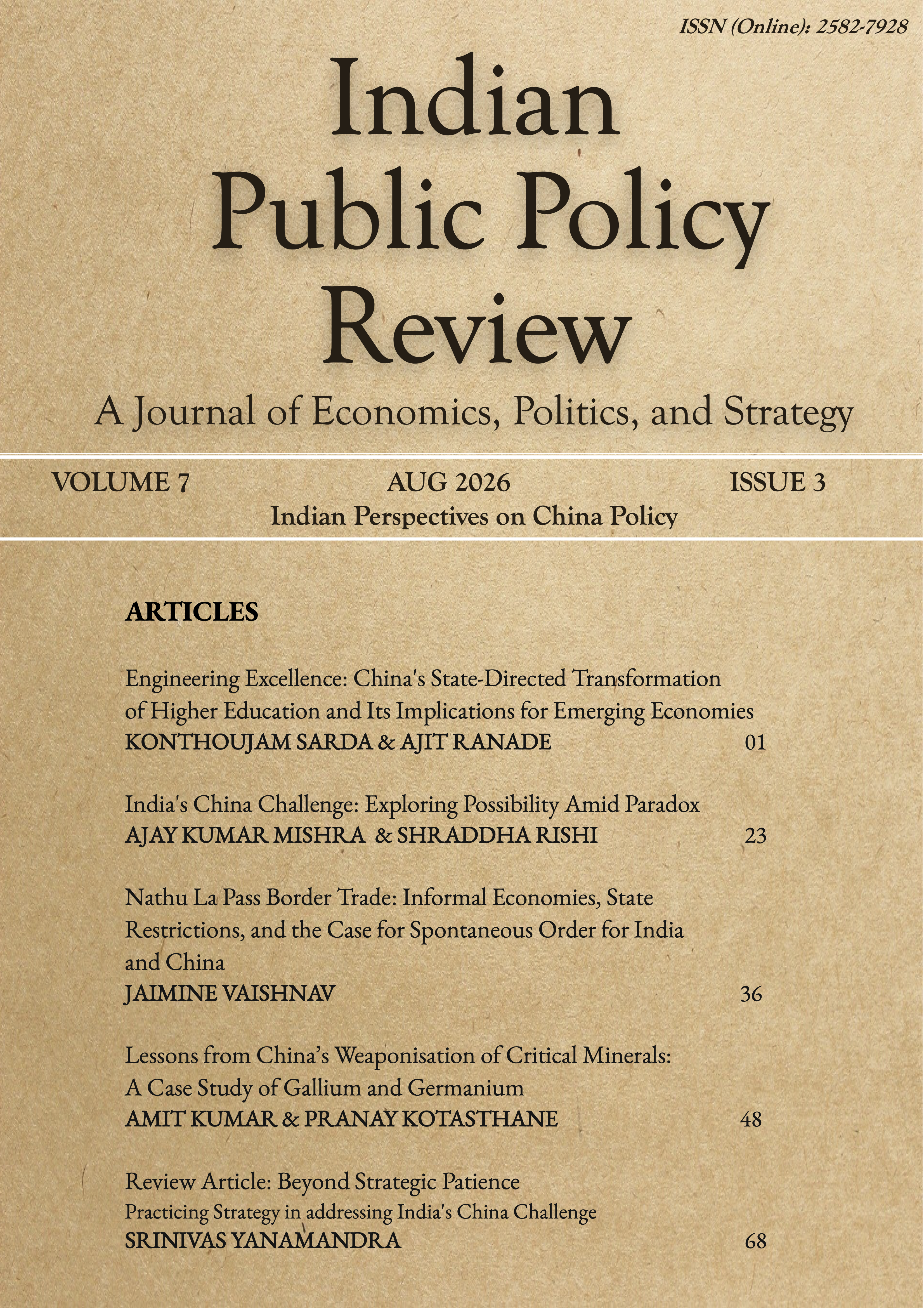 					View Vol. 7 No. 3 (2026): Indian Public Policy Review
				
