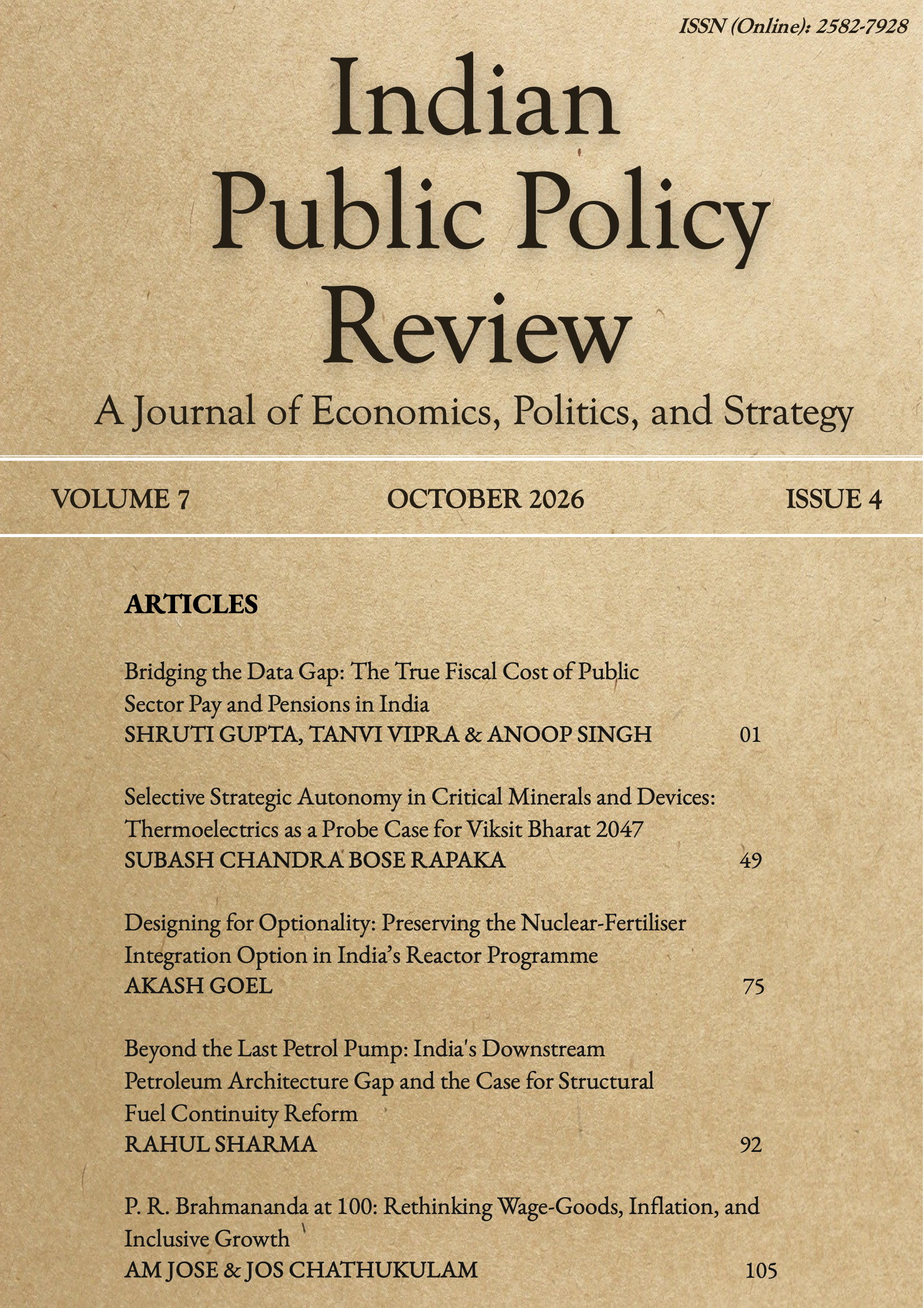 					View Vol. 7 No. 4 (2026): Indian Public Policy Review
				